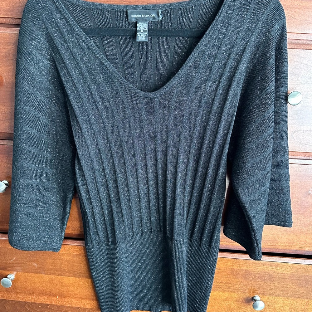 Black Metallic V-Neck Sweater